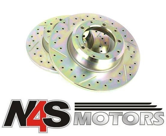 LAND ROVER DEFENDER REAR BRAKE DISC CROSS DRILL AND GROOVED 2 x PART LR018026CDG