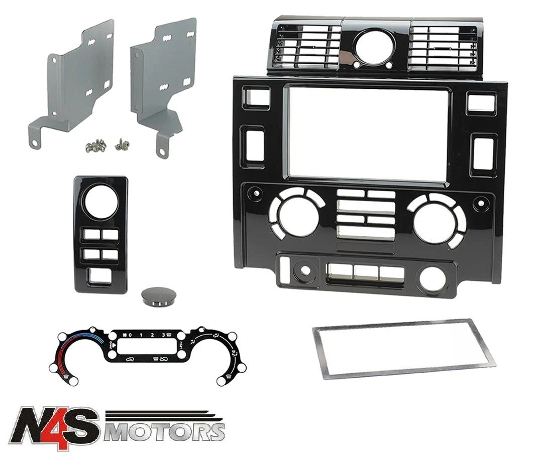 LAND ROVER DEFENDER 2007 ONWARDS DOUBLE DIN FASCIA KIT PIANO GLOSS BLACK. DA2681