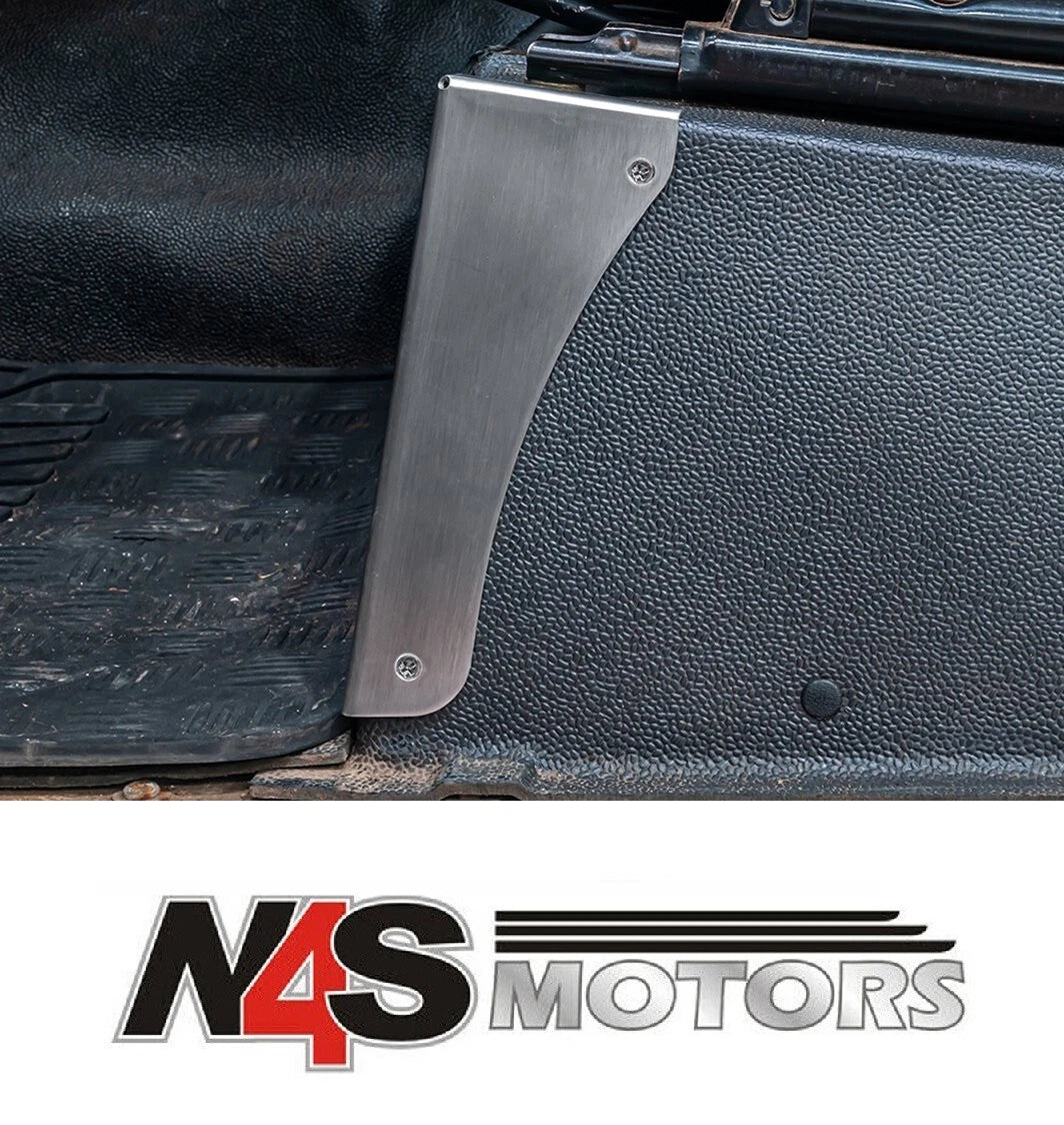 LAND ROVER DEFENDER SEAT BOX PROTECTOR BRUSHED STAINLESS STEEL PAIR. PART DA7370