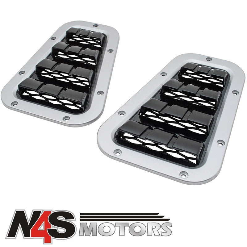 LAND ROVER DEFENDER XS BONNET VENT SET SILVER WITH BLACK MESH. PART- DA1975