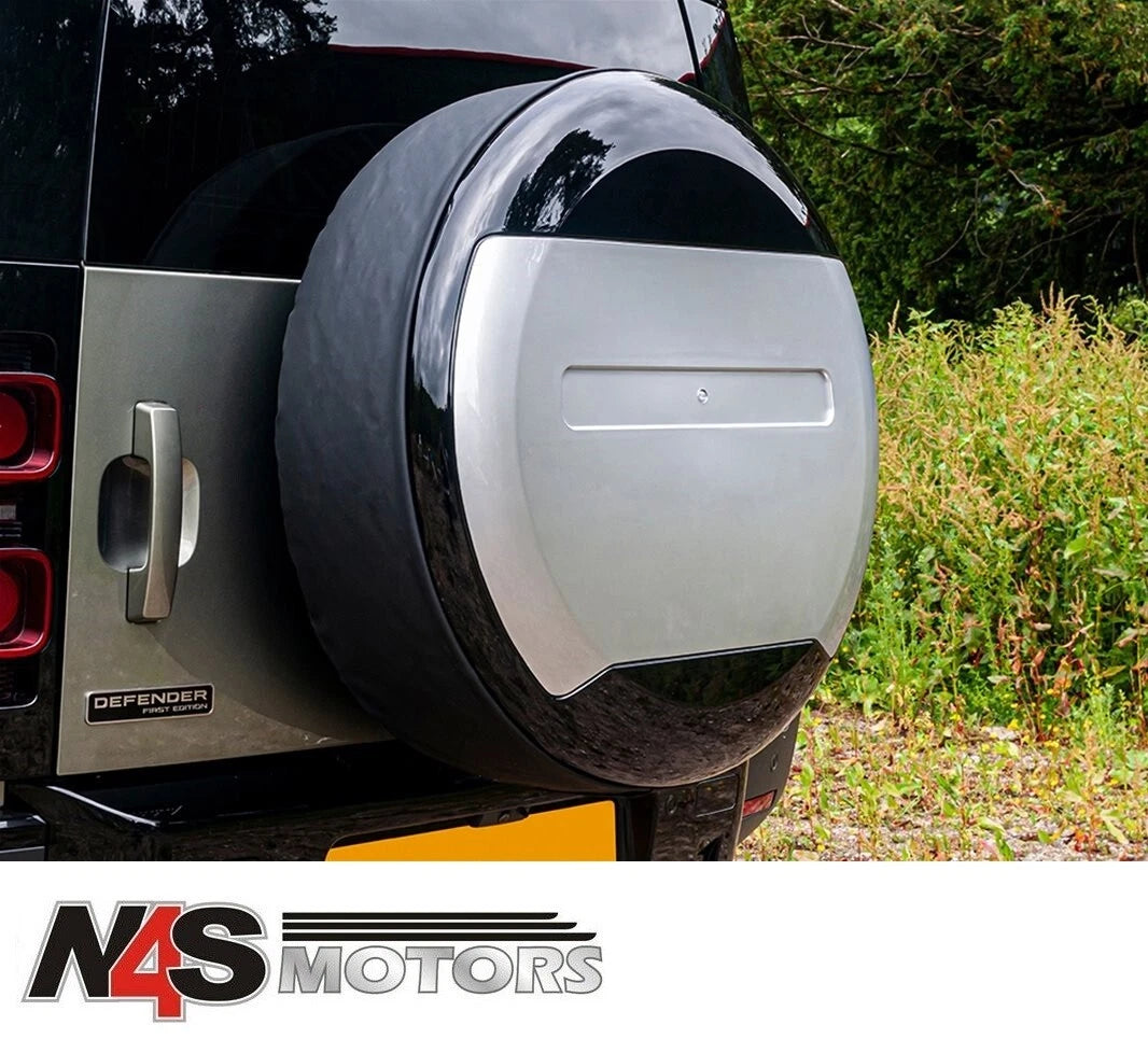 LAND ROVER DEFENDER 2020 ONWARDS SPARE WHEEL COVER GLOSS BLACK AND SILVER DA2891