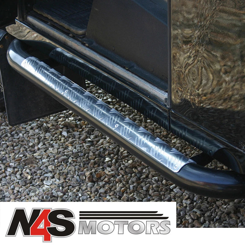 LAND ROVER DEFENDER 90 SIDE PROTECTOR BLACK WITH CHEQUER PLATE TOP. PART DA7012