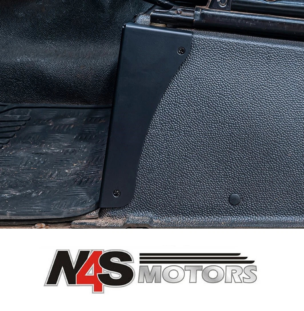 LAND ROVER DEFENDER SEAT BOX PROTECTOR BLACK STEEL PAIR. PART DA7371