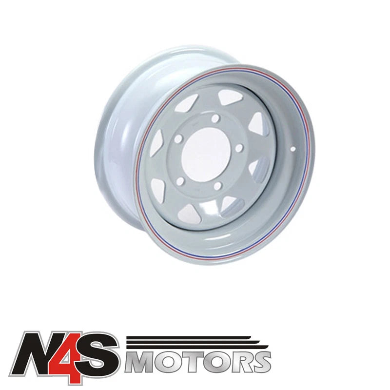 LAND ROVER DEFENDER WHITE 8 SPOKE 7x16 STEEL ROAD WHEEL. PART GRW001